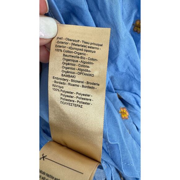 Scotch Soda Womens Blue Gathered 3/4 Sleeve Embroidered Top Size Medium NWT - Picture 11 of 11